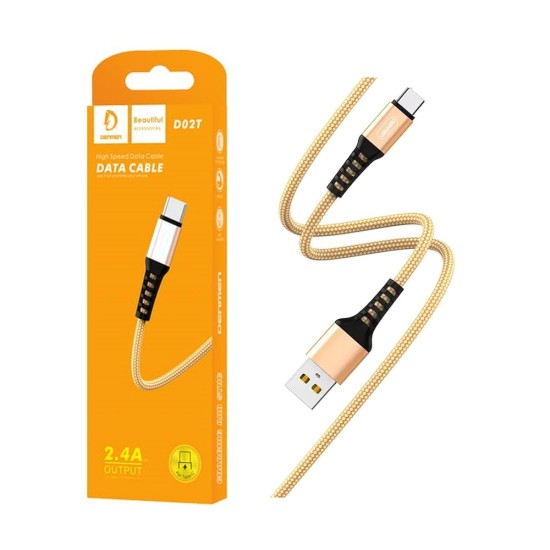 DENMEN FAST CHARGING CABLE D02T TYPE C 2.4A GOLD